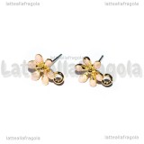 Orecchini Fiori in metallo gold plated smaltato rosa 13x9mm