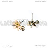Orecchini Fiori in metallo gold plated smaltato rosa 13x9mm