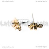 Orecchini Fiori in metallo gold plated smaltato rosa 13x9mm