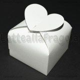 Scatola Chiusura Cuore in cartoncino Bianco Perlato 6x6x4.5cm
