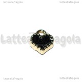 Charm Cuore in metallo dorato smaltato nero 8x7.5mm
