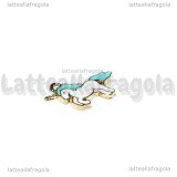 Charm Unicorno in metallo dorato smaltato criniera azzurra 20x15mm