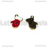 Charm Muffola Natalizia in metallo dorato smaltato 19x10,5mm