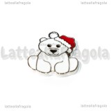 Ciondolo Orsetto Natale in metallo argentato smaltato 24.5x21mm