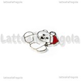 Ciondolo Orsetto Natale in metallo argentato smaltato 24.5x21mm