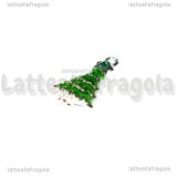 Charm Albero di Natale in metallo argentato smaltato 21x12mm