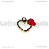 Ciondolo Cuore in metallo dorato smaltato rosso 18mm