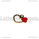 Ciondolo Cuore in metallo dorato smaltato rosso 18mm