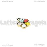 Charm Fiore in metallo dorato smaltato multicolore 16x13mm