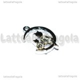 Ciondolo Gatti su Luna in metallo argentato con strass 22x16mm