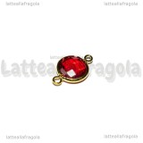 Connettore Tondo in vetro sfaccettato rosso e ottone argentato 15x8mm