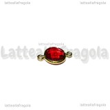 Connettore Tondo in vetro sfaccettato rosso e ottone argentato 15x8mm