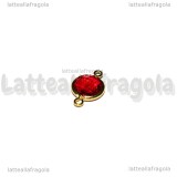 Connettore Tondo in vetro sfaccettato rosso e ottone argentato 15x8mm