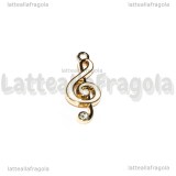 Ciondolo Chiave di Violino in metallo dorato smaltato bianco e strass 22x10mm