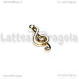 Ciondolo Chiave di Violino in metallo dorato smaltato bianco e strass 22x10mm