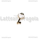 Charm Chiave in metallo dorato smaltato rosa 16x7mm