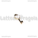 Charm Chiave in metallo dorato smaltato rosa 16x7mm