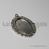 Base per Cammeo Ovale Color Argento Antico 39x29mm adatta per cammei 25x18mm