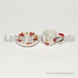 Set tazzina con piattino in ceramica bianca con decorazioni cuoricini dipinti