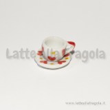 Set Tazzina e Piattino in ceramica fantasia cuori pois giallo bordi fiore 10mm