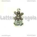 Charm Mulino a Vento 3D in metallo argentato 19x10mm