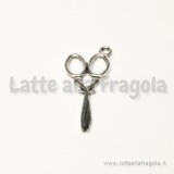 Charm forbici double-face in metallo argento antico 30x14mm