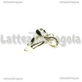 Ciondolo Fiocco 3D in metallo argentato 23x18mm