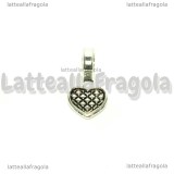 Portapendente da incollare Cuore in metallo argento antico 16x8mm