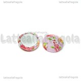 Cabochon in alluminio e stoffa fantasia fiori rosa 12mm