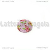 Cabochon in alluminio e stoffa fantasia fiori rosa 12mm