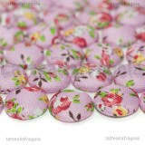 Cabochon in alluminio e stoffa fantasia fiori rosa 12mm
