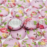 Cabochon in alluminio e stoffa fantasia fiori rosa 12mm