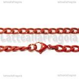 Collana in Acciaio Inox Rosso smaltato maglia ritorta 9x6.2mm 