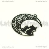 Ciondolo Filigrana Gatti su Luna in ottone smaltato nero 25x20mm