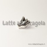 Uccellino foro largo in metallo argento antico 16x11mm