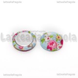 Cabochon in alluminio e stoffa fantasia fiori azzurro 12mm