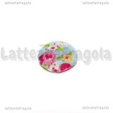 Cabochon in alluminio e stoffa fantasia fiori azzurro 12mm