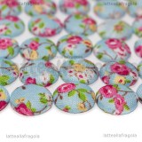 Cabochon in alluminio e stoffa fantasia fiori azzurro 12mm