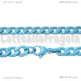 Collana in Acciaio Inox Azzurro smaltato maglia ritorta 9x6.2mm 