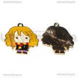 Ciondolo Hermione della saga di Harry Potter in metallo dorato smaltato 27x24mm