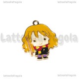 Ciondolo Hermione della saga di Harry Potter in metallo dorato smaltato 27x24mm