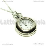 Orologio apribile in metallo argentato 53mm collana 80.5cm