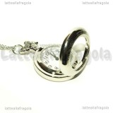 Orologio apribile in metallo argentato 53mm collana 80.5cm