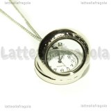 Orologio apribile in metallo argentato 53mm collana 80.5cm