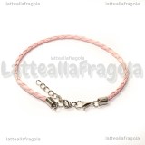 Bracciale in cordino similpelle intrecciato rosa 3mm