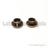 Ciondolo 3D tazzina e piattino in metallo bronzo antico 14x8mm