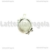 Base Cammeo con fiocchi in metallo silver plated per 25x18mm