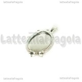 Base Cammeo con fiocchi in metallo silver plated per 25x18mm