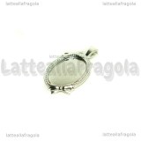 Base Cammeo con fiocchi in metallo silver plated per 25x18mm