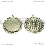 Base Cammeo retro decorato in metallo argento antico per 30mm